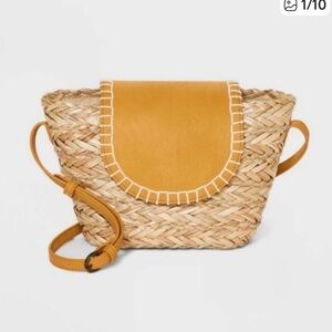 Universal Thread Woven Straw Crossbody with Mustard Flap